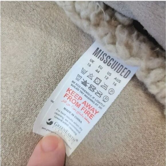 Missguided Borg Aviator Oversized Coat Jacket in Cream Faux Sherpa Size 12 - Picture 14 of 16